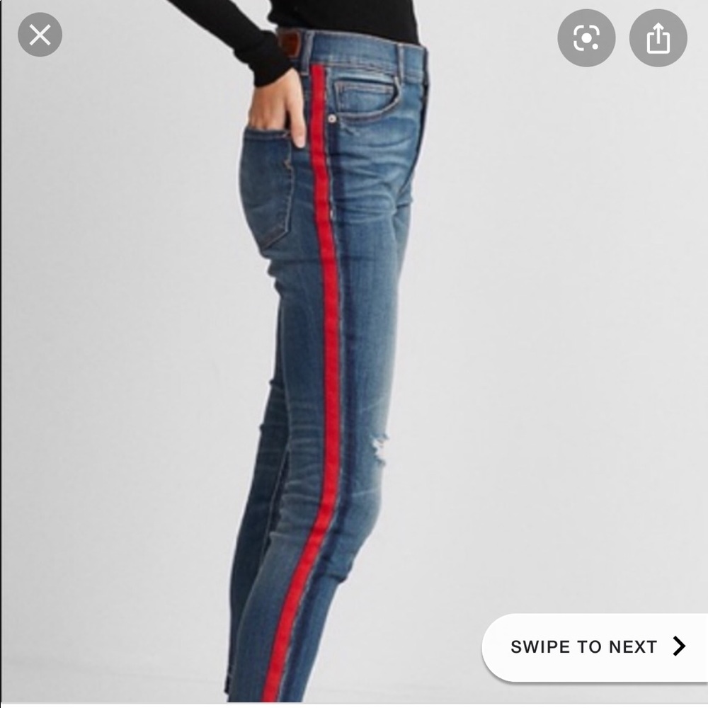 Express jeans with red and blue stripe